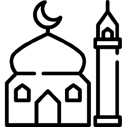 A black outline image of a Mosque.